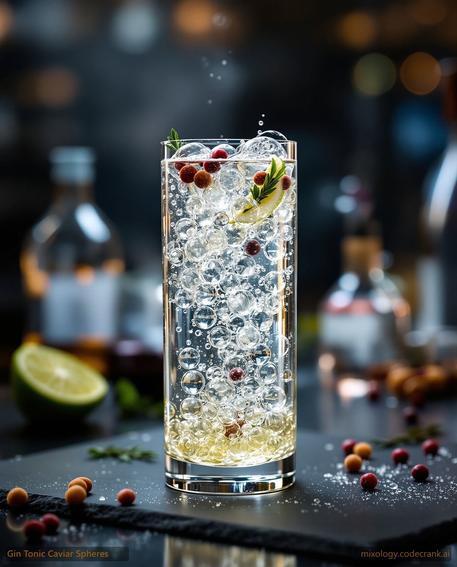 Gin & Tonic Caviar Spheres cocktail recipe